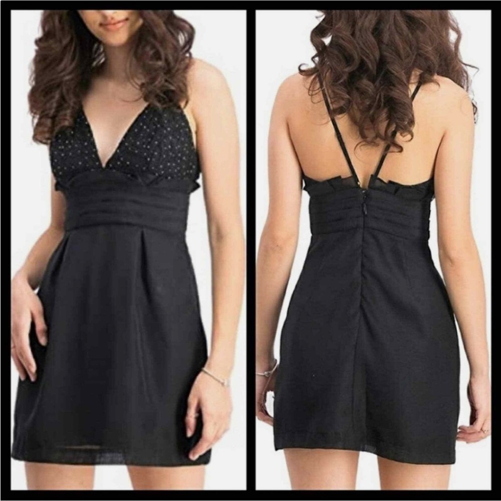 FREE PEOPLE We Go Together Black Beaded Mini Strappy Dress Sundress Size 2 XS‎ S